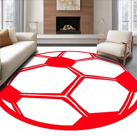 ODIKA 4'x6' Machine Washable Non-Slip Area Rug, Retro Athletic Design Crochet Kit with Dynamic Stitching and Bold Lines High Traffic Rug, Red, 646094