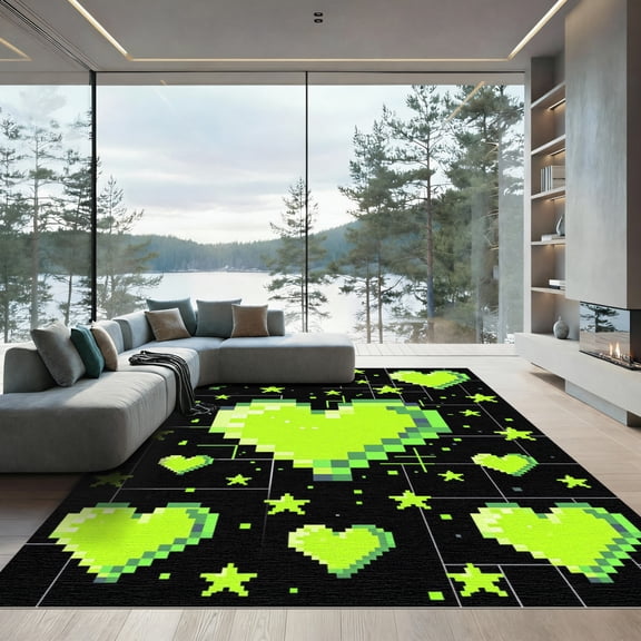 ODIKA 4'x6' Machine Washable Non-Slip Area Rug, Retro Lime Green High Traffic Rug, Green, 1003314