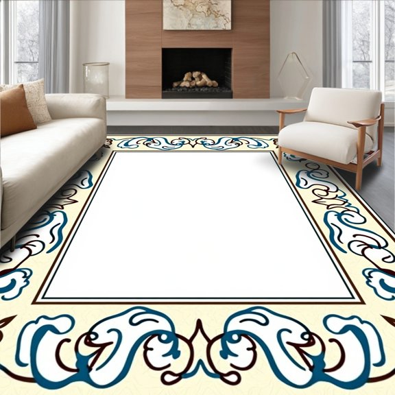 ODIKA 4x6 Machine Washable Non-Slip Area Rug, Retro Luxurious Elaborate Enchanting Palatial Swirls High Traffic Rug, Beige, 550728