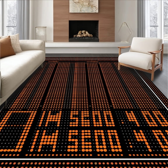 ODIKA 4'x6' Machine Washable Non-Slip Area Rug, Retro Sports Scoreboard Display Floor Covering with LED Style High Traffic Rug, Black, 669879