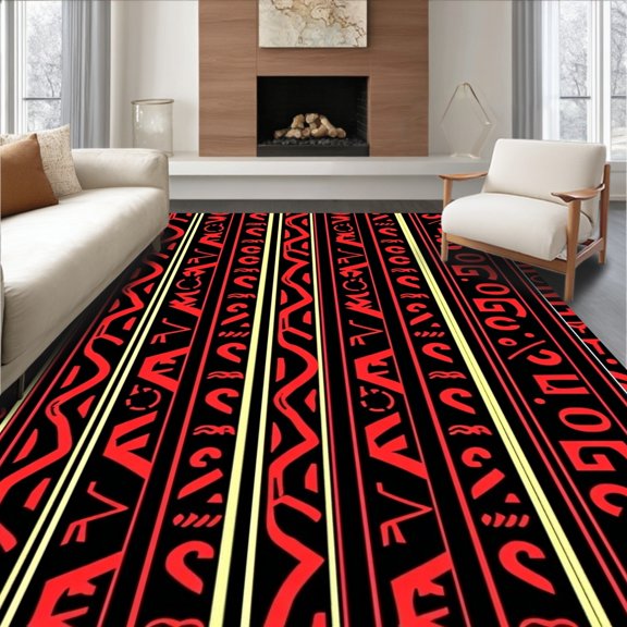 ODIKA 4'x6' Machine Washable Non-Slip Area Rug, Retro Stadium Ticket Inspired Design with Stylized Numbering Motif High Traffic Rug, Black, 669817