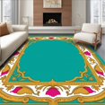 thumbnail image 1 of ODIKA 4'x6' Machine Washable Non-Slip Area Rug, Rococo Cartouche with Acanthus Leaf Border Framework High Traffic Rug, Teal, 551119, 1 of 7