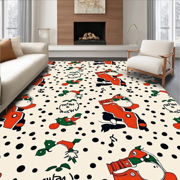 ODIKA 4'x6' Machine Washable Non-Slip Area Rug, Rustic Barnyard Motif Christmas Seasonal Accent Textile High Traffic Rug, Black, 614056