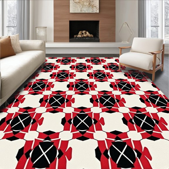 ODIKA 4x6 Machine Washable Non-Slip Area Rug, Rustic Cabin Crisscross Textile High Traffic Rug, Red, 610523