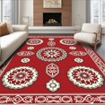 thumbnail image 1 of ODIKA 4'x6' Machine Washable Non-Slip Area Rug, Rustic Floral Medallion Design With Interlocking Shapes High Traffic Rug, Red, 548423, 1 of 7
