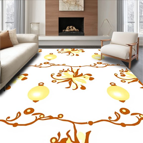 ODIKA 4x6 Machine Washable Non-Slip Area Rug, Rustic Lantern Firefly Dance Summer Evening Theme Welcome Entrance High Traffic Rug, White, 710711