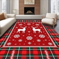thumbnail image 1 of ODIKA 4'x6' Machine Washable Non-Slip Area Rug, Rustic Sleigh Ride with Reindeer and Interlocking Plaid Bands High Traffic Rug, Red, 621904, 1 of 7