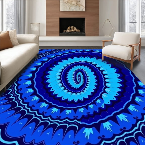 ODIKA 4'x6' Machine Washable Non-Slip Area Rug, Sapphire Vortex Whirl Enchanting Mystical Jewel Treasure Delight High Traffic Rug, Blue, 582008
