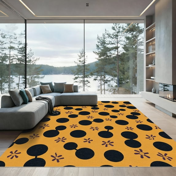 ODIKA 4x6 Machine Washable Non-Slip Area Rug, Savanna Spirit Interlocking Spotted with Expressive Tiger Markings High Traffic Rug with Pad, Gold, 920136