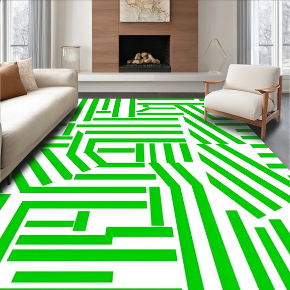 ODIKA 4'x6' Machine Washable Non-Slip Area Rug, Scandinavian Abstract Grid with Dynamic Play High Traffic Rug, Green, 483972