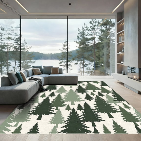ODIKA 4'x6' Machine Washable Non-Slip Area Rug, Scandinavian Forest Green High Traffic Rug, Green, 994146