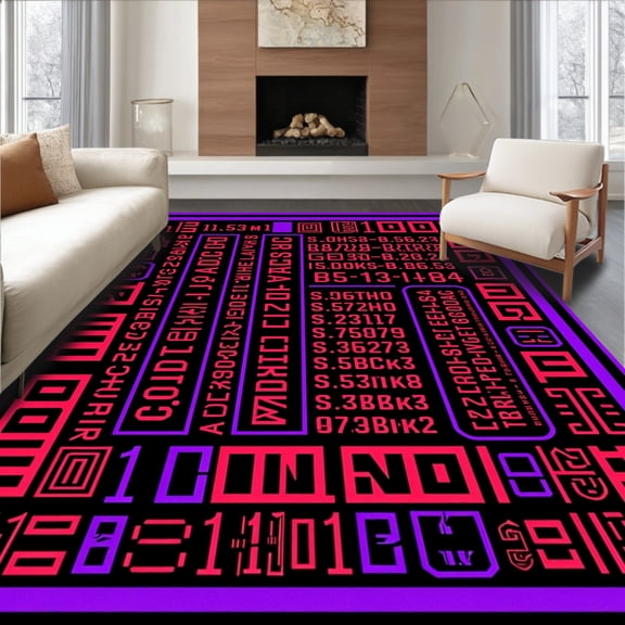ODIKA 4'x6' Machine Washable Non-Slip Area Rug, Scoreboard Digital Display Themed Floor with Game Statistics High Traffic Rug, Red, 669662