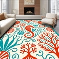 thumbnail image 1 of ODIKA 4'x6' Machine Washable Non-Slip Area Rug, Seahorse Coral Reef Artistry with Shell Swirls and Oceanic Motifs High Traffic Rug, Orange, 712675, 1 of 7