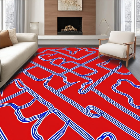 ODIKA 4'x6' Machine Washable Non-Slip Area Rug, Seaside Anchor Chain Reversible Braided Straw Creation High Traffic Rug, Red, 716076