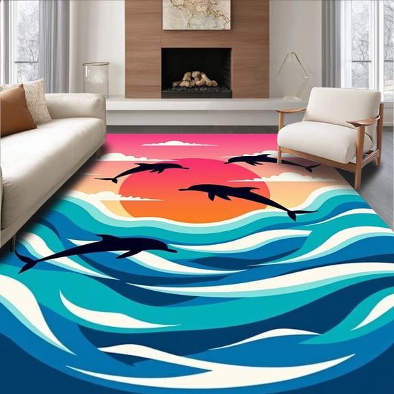 ODIKA 4'x6' Machine Washable Non-Slip Area Rug, Serene Sunset Latch Hook DIY Cushion Kit High Traffic Rug, Pink, 635044