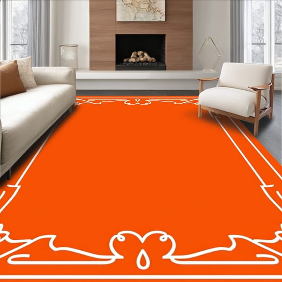 ODIKA 4'x6' Machine Washable Non-Slip Area Rug, Silky Smooth Cushion Decorative Background Prop Studio Accent High Traffic Rug, Orange, 616939