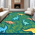 thumbnail image 1 of ODIKA 4'x6' Machine Washable Non-Slip Area Rug, Smiling Dinosaur Gathering with Lively Foliage and Playful Jungle Details High Traffic Rug with Pad, Blue, 723283, 1 of 8