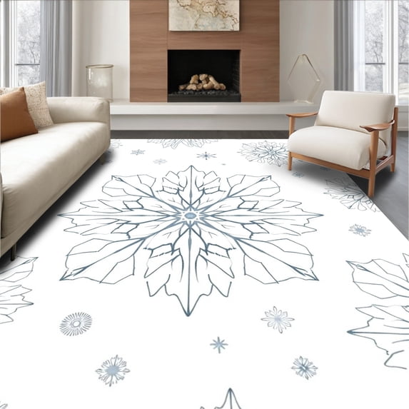 ODIKA 4'x6' Machine Washable Non-Slip Area Rug, Snowflake Cascade Design Winter Wonderland Themed Bathroom Ensemble High Traffic Rug, Blue, 735739