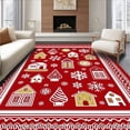 thumbnail image 1 of ODIKA 4'x6' Machine Washable Non-Slip Area Rug, Snowflake Gingerbread Village Holiday with Festive Houses High Traffic Rug with Pad, Red, 631049, 1 of 8