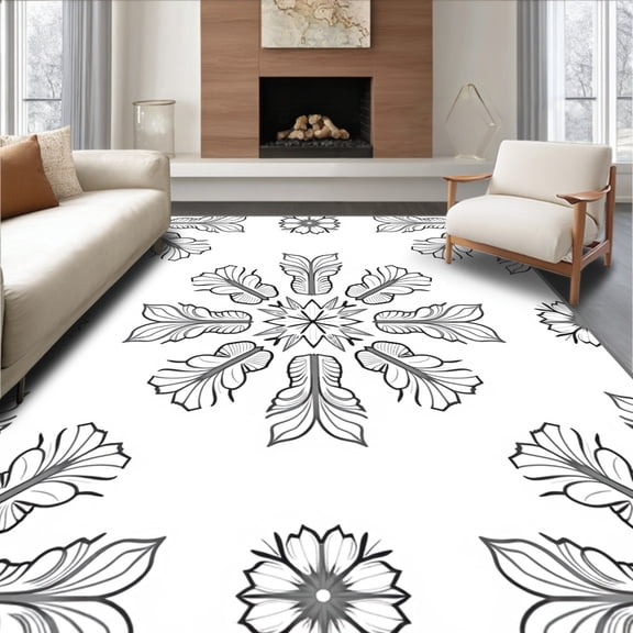 ODIKA 4'x6' Machine Washable Non-Slip Area Rug, Snowflake Latch Hook Kit Canvas Holiday Crafting Project High Traffic Rug, Gray, 635067