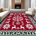 thumbnail image 1 of ODIKA 4'x6' Machine Washable Non-Slip Area Rug, Snowflake Medallion and Reindeer Parade with Nordic Motif Borders High Traffic Rug, Red, 623235, 1 of 5