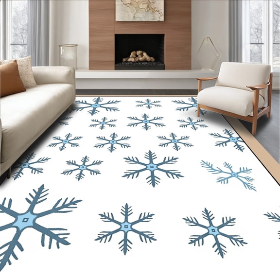 ODIKA 4'x6' Machine Washable Non-Slip Area Rug, Snowflake Motif Braided Welcome with Winter Theme High Traffic Rug, White, 616999