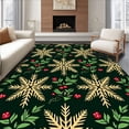 thumbnail image 1 of ODIKA 4'x6' Machine Washable Non-Slip Area Rug, Snowflake Motif Interlocking with Festive and Holly Leaves High Traffic Rug with Pad, Gold, 654681, 1 of 8