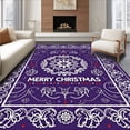 thumbnail image 1 of ODIKA 4'x6' Machine Washable Non-Slip Area Rug, Snowflake Swirl Delight Christmas with Festive Lettering Accents High Traffic Rug, Purple, 655877, 1 of 7