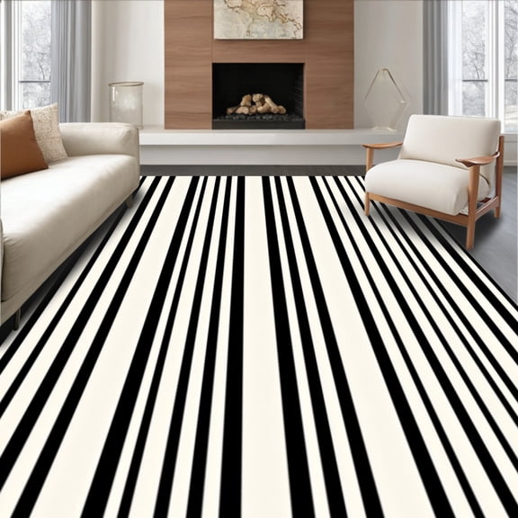 ODIKA 4x6 Machine Washable Non-Slip Area Rug, Sophisticated Parallel Stripe Entryway Statement High Traffic Rug, Black, 527168