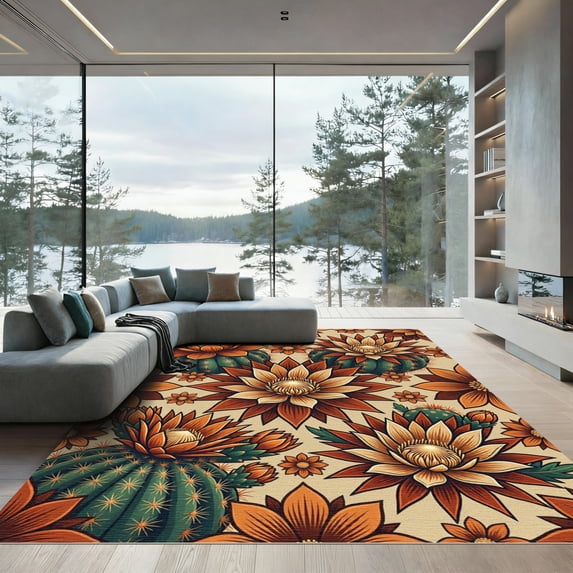 ODIKA 4'x6' Machine Washable Non-Slip Area Rug, Southwestern Burnt Orange High Traffic Rug, Orange, 1269084