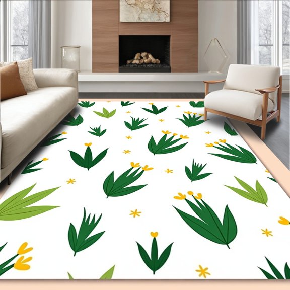 ODIKA 4'x6' Machine Washable Non-Slip Area Rug, Southwestern Spiny Plant Decorative Throw Cushioned Accent Flooring High Traffic Rug, White, 721897