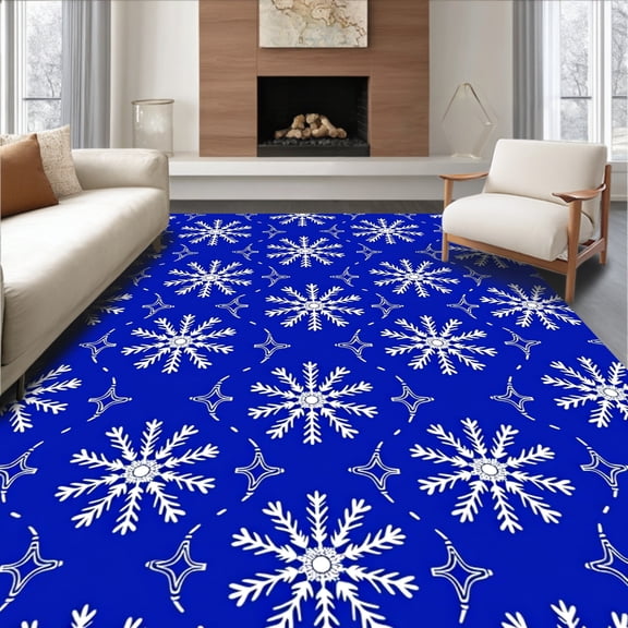 ODIKA 4'x6' Machine Washable Non-Slip Area Rug, Sparkling Yuletide Festive Season Welcoming Pathway High Traffic Rug, Blue, 629841