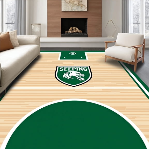 ODIKA 4x6 Machine Washable Non-Slip Area Rug, Spartans Hardwood Court Trophy Display Decorative High Traffic Rug, Green, 674321