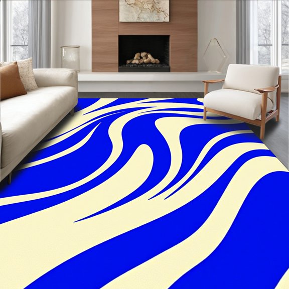 ODIKA 4'x6' Machine Washable Non-Slip Area Rug, Spiral Cascade Abstract with Wave Motifs High Traffic Rug, Blue, 664199