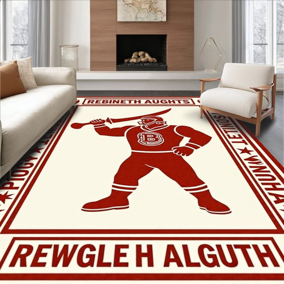 ODIKA 4'x6' Machine Washable Non-Slip Area Rug, Spirit Entryway Showcasing Frontier Mascot High Traffic Rug, Red, 669790