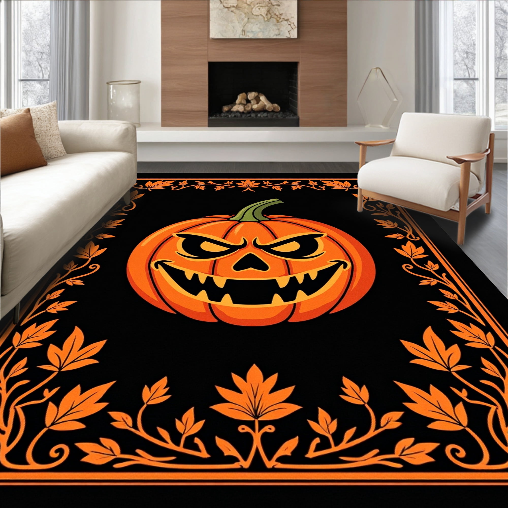 ODIKA 4'x6' Machine Washable Non-Slip Area Rug, Spooky Jack Greetings ...