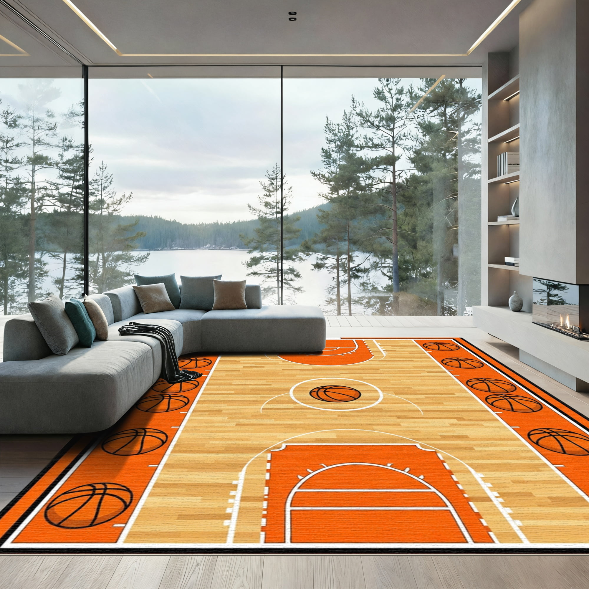 ODIKA 4x6 Machine Washable Non-Slip Area Rug, Sport Court Round ...