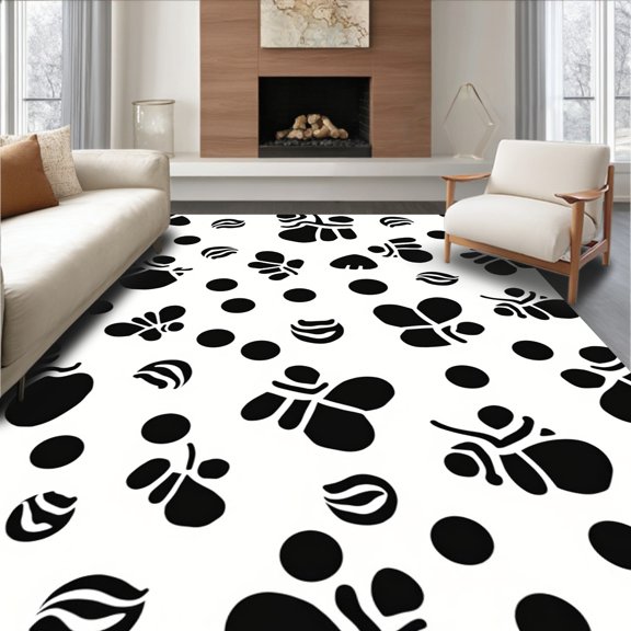 ODIKA 4'x6' Machine Washable Non-Slip Area Rug, Spotted Dairy Farm Animal Hook High Traffic Rug, Black, 642780