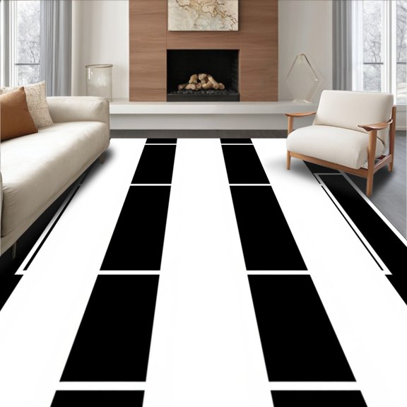 ODIKA 4x6 Machine Washable Non-Slip Area Rug, Stadium Grass Stripe Design with Penalty Box Graphics High Traffic Rug, Black, 674727