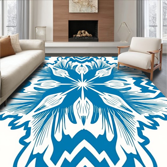 ODIKA 4'x6' Machine Washable Non-Slip Area Rug, Starburst Design with Radiant Symmetry and Flourishes High Traffic Rug, Blue, 716129