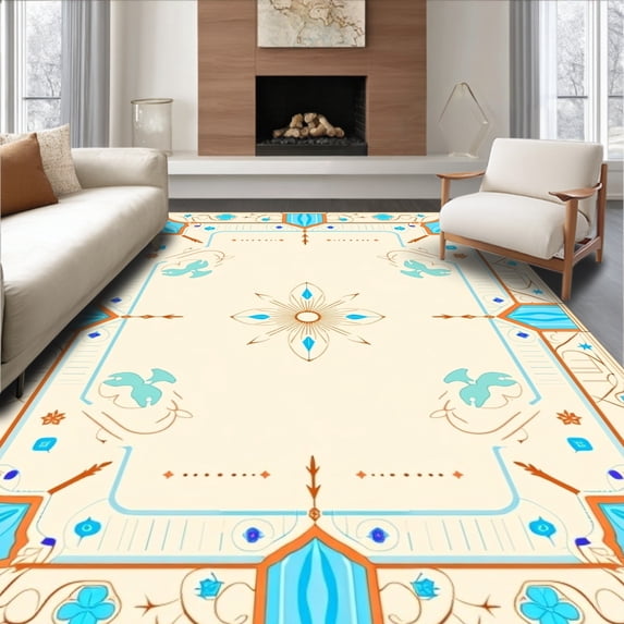 ODIKA 4'x6' Machine Washable Non-Slip Area Rug, Stargazer Shelter Fantasy Playmat Celestial Night Camp High Traffic Rug, Beige, 683186