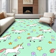 thumbnail image 1 of ODIKA 4'x6' Machine Washable Non-Slip Area Rug, Starlit Fantasy Meadow with Unicorns and Interlocking Pastel Lettering High Traffic Rug with Pad, Green, 696109, 1 of 8