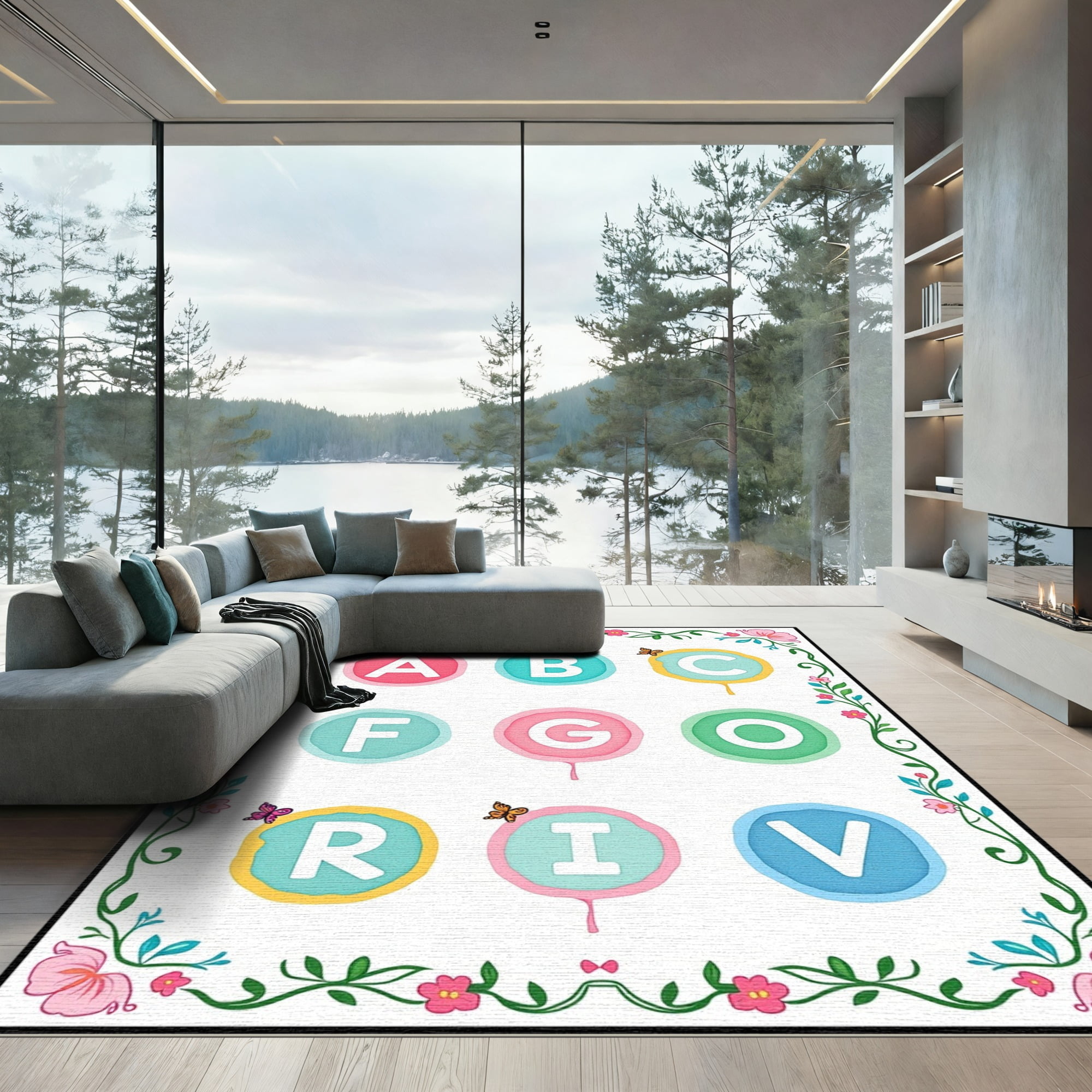 ODIKA 4x6 Machine Washable Non-Slip Area Rug, Storybook Garden with ...