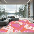 thumbnail image 1 of ODIKA 4'x6' Machine Washable Non-Slip Area Rug, Striped Feline Motif with Flowing Curves and Bold Contrast High Traffic Rug with Pad, Pink, 909904, 1 of 8