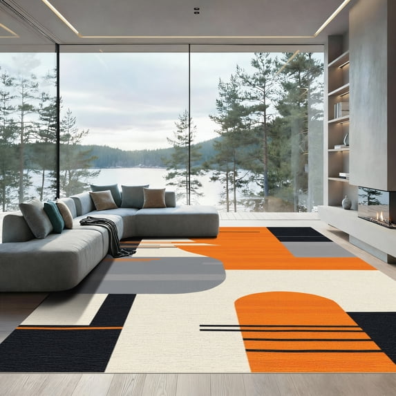ODIKA 4'x6' Machine Washable Non-Slip Area Rug, Striped Irregular High Traffic Rug, Orange, 895184