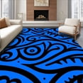thumbnail image 1 of ODIKA 4'x6' Machine Washable Non-Slip Area Rug, Stylized Fern Fronds with Interlocking Wave Stripes and Shapes High Traffic Rug with Pad, Blue, 534342, 1 of 8