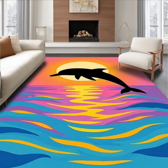 ODIKA 4'x6' Machine Washable Non-Slip Area Rug, Sunset Latch Hook Decorative Pillow Creation Kit High Traffic Rug, Pink, 635116
