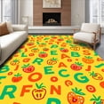 thumbnail image 1 of ODIKA 4'x6' Machine Washable Non-Slip Area Rug, Sunshine Meadow ABC with Happy Critters and Fruit High Traffic Rug with Pad, Yellow, 700823, 1 of 8