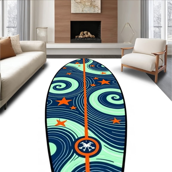 ODIKA 4x6 Machine Washable Non-Slip Area Rug, Surfboard Wave Rider Adventure Summer Vibes Floor High Traffic Rug with Pad, Blue, 715375