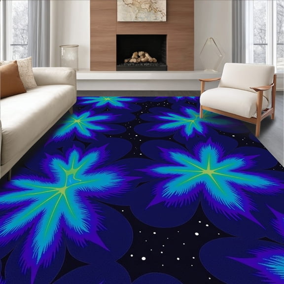 ODIKA 4x6 Machine Washable Non-Slip Area Rug, Swirling Celestial Nebula Dreamy Night Sky Artistic High Traffic Rug, Blue, 489590